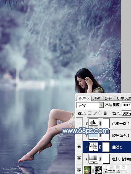 Photoshop打造出唯美的秋季青蓝色塘边的美女图片24