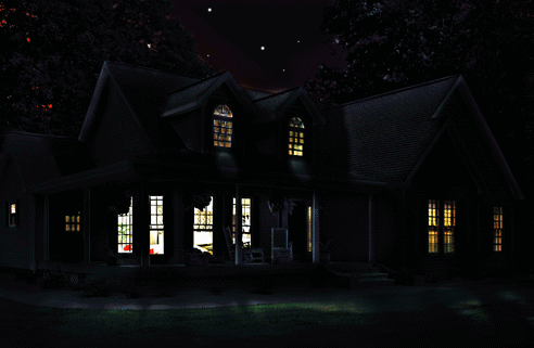 Photoshop把白天的别墅照片调成逼真的夜景效果15