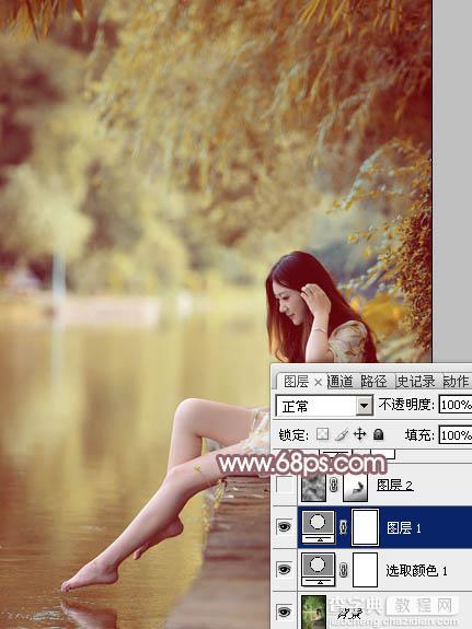 Photoshop将河景美女图片打造唯美的暖色调8