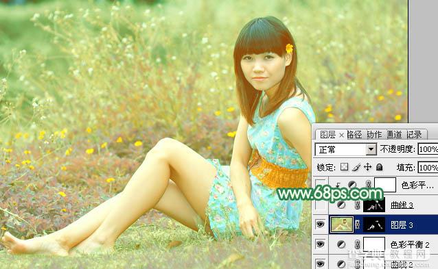 Photoshop为野草中的人物调制出柔和的小清新黄绿色29