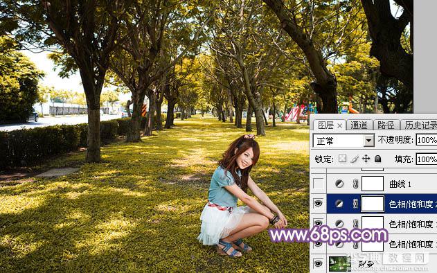 Photoshop为清爽的公园美女调制唯美的淡暖色8