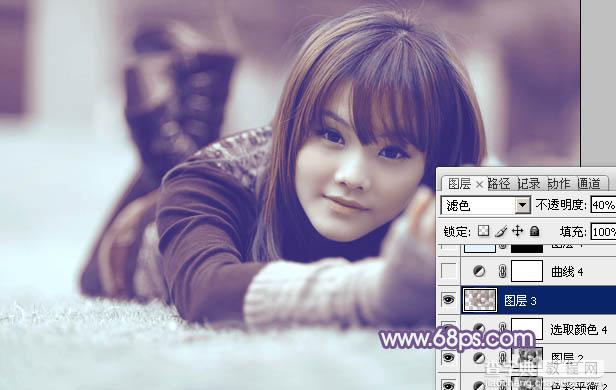Photoshop为冬季美女增加淡淡的韩系紫蓝色39