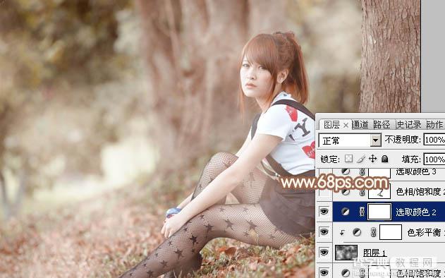 Photoshop为树林下的美女加上梦幻的淡调中性暖色18