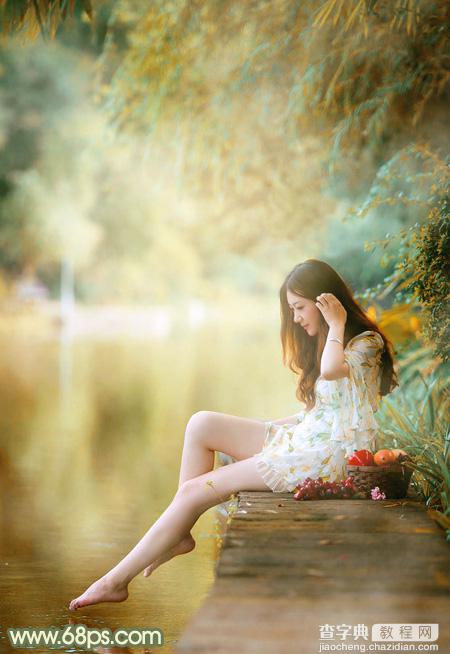 Photoshop调制出非常柔美的黄青色湖景美女图片2