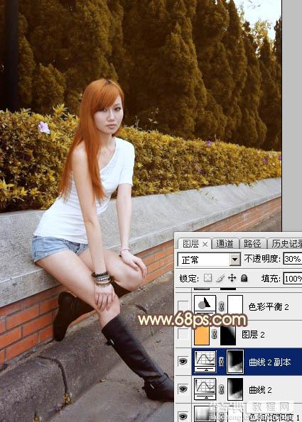 Photoshop将偏暗的树边美女调制出绚丽的阳光色18