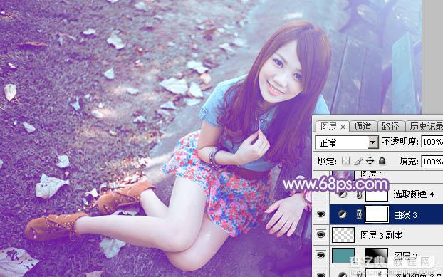 Photoshop为公园路边的美女调制出甜美的蓝紫色38