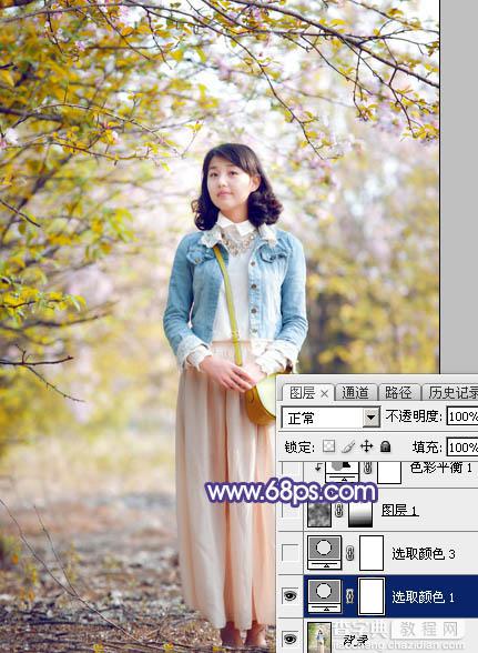 Photoshop将春季花木边的人物调制出清爽鲜艳的秋季色8
