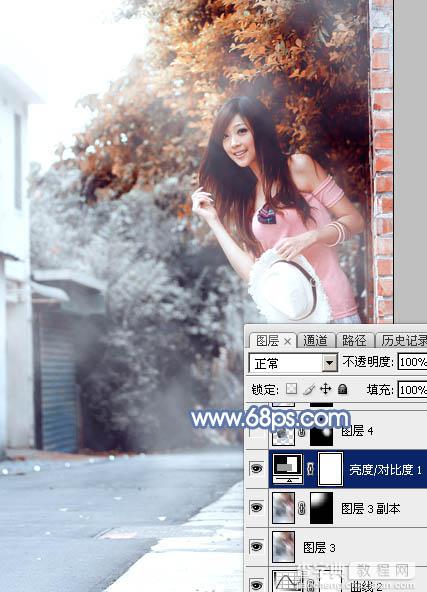 Photoshop为乡路边的美女加上柔美的中性暖色效果35