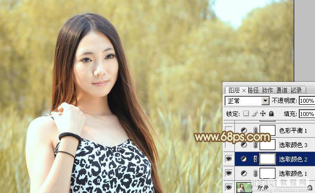 Photoshop为绿树边的美女调制出韩系暖褐色11