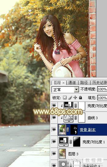 Photoshop为村道上的美女加上绚丽的秋季阳光色36