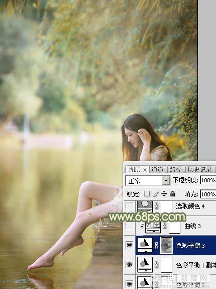 Photoshop调制出非常柔美的黄青色湖景美女图片32