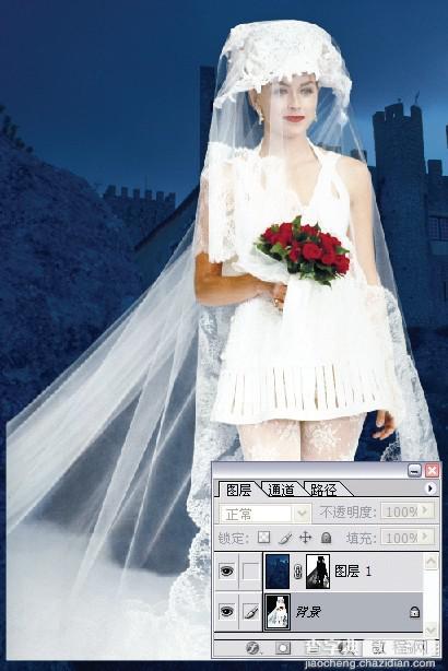 photoshop利用灰色通道完美抠出穿婚纱的模特换背景20