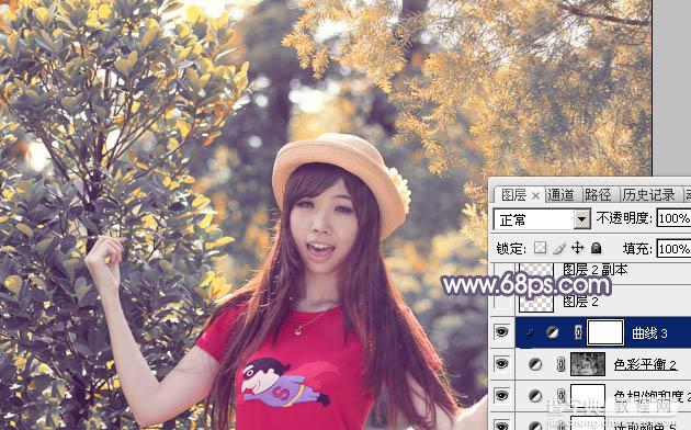 Photoshop将树林人物图片打造唯美的秋季阳光色46