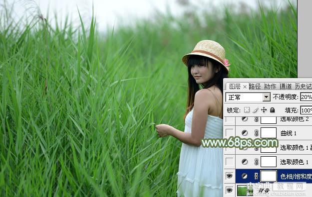 Photoshop给芦苇中的美女加上淡美清新的青黄色4