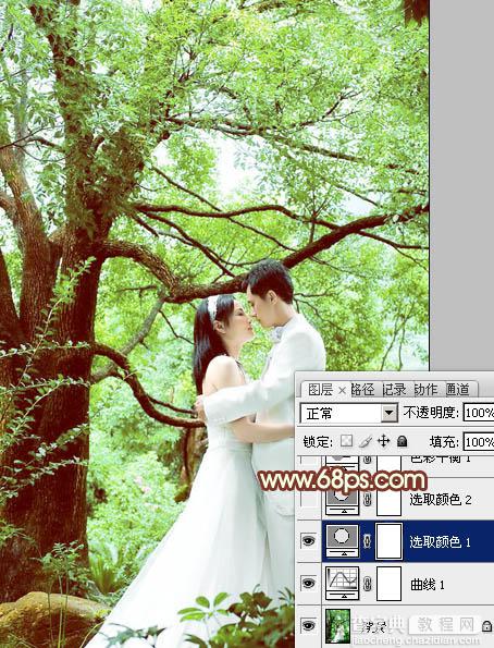 Photoshop将树林婚片调制出柔和的淡绿色9