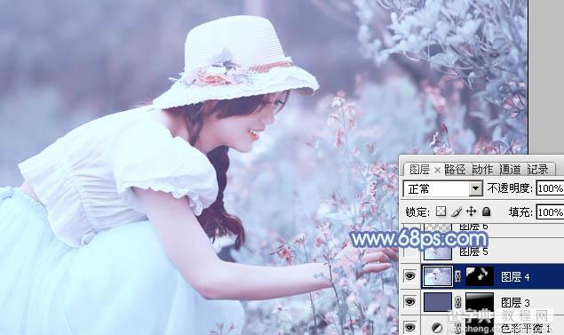 photoshop利用通道替换将花草中的美女调制出柔美的淡蓝色26