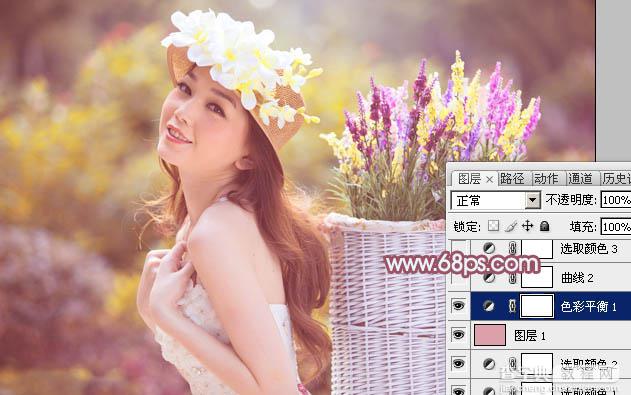 Photoshop将外景美女图片打造出唯美的紫红色效果20