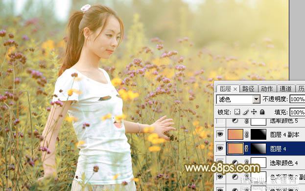 Photoshop为野花中的美女打造出唯美的粉黄色33