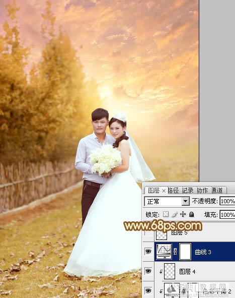 Photoshop为泛白的顺林婚片增加柔美的霞光效果教程33