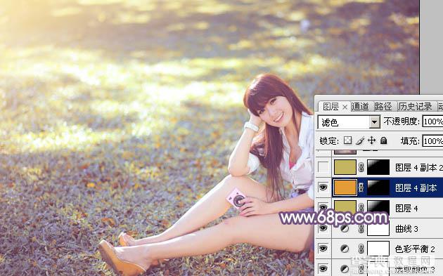Photoshop为草地上的美女调制明快的秋季蓝黄色37