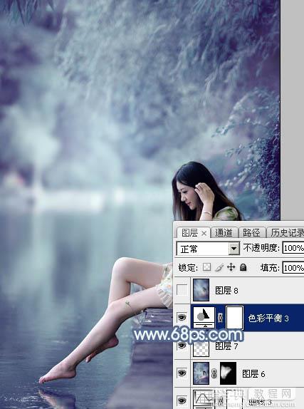 Photoshop打造出唯美的秋季青蓝色塘边的美女图片37