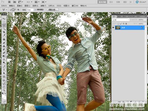 Photoshop将泛白的树林人物图片调制出蓝色天空效果9