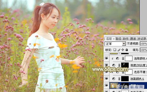 Photoshop利用Lab模式为野花中的美女加上甜美的粉色调38