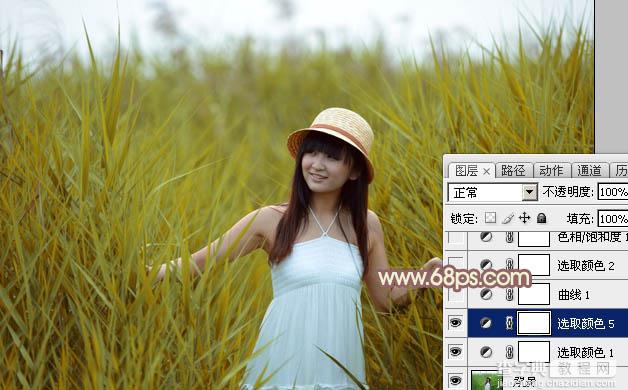 Photoshop将芦苇中的美女加上唯美的韩系淡黄色效果9