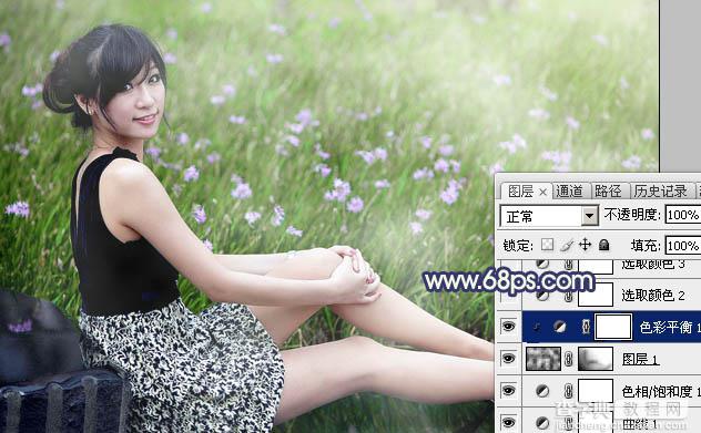 Photoshop为草地边的美女加上梦幻的淡绿色16