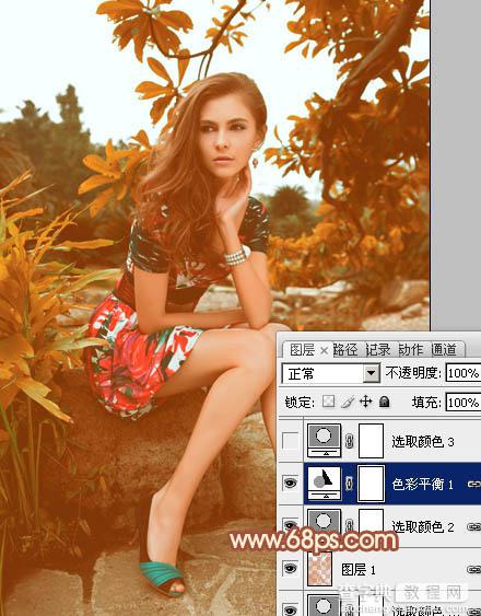 Photoshop将树林中的美女图片增加上秋季柔美的橙红色效果20