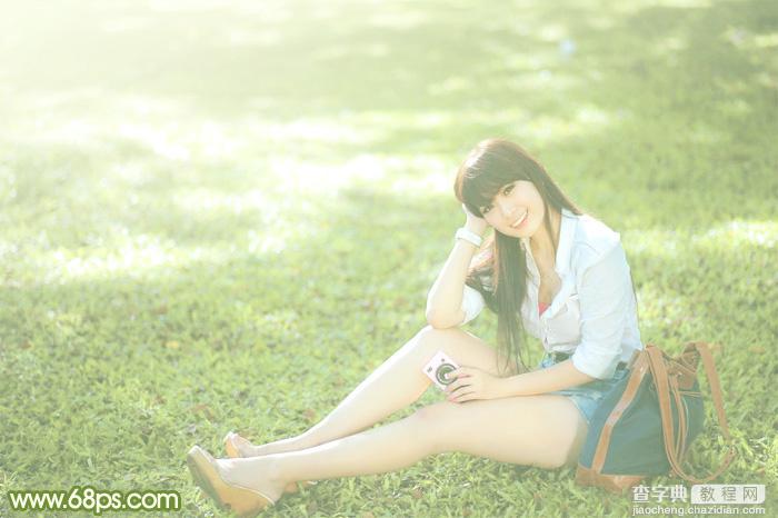 Photoshop将绿草上的美女打造出甜美的韩系淡绿色2