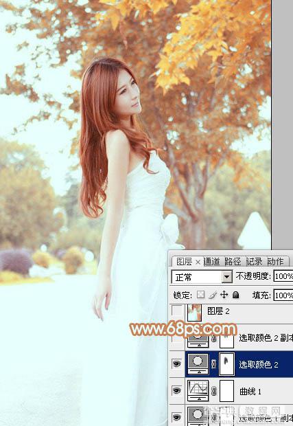 Photoshop为外景美女图片打造清爽的秋季橙红色16