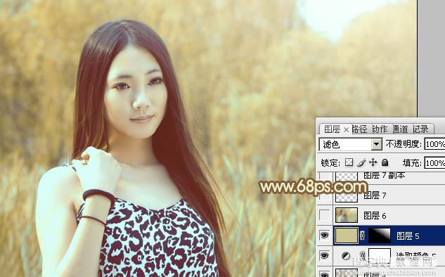 Photoshop为绿树边的美女调制出韩系暖褐色40