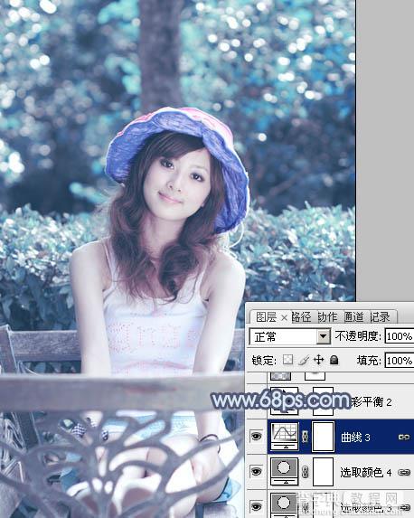 Photoshop为外景美女图片打造出甜美的青蓝色21