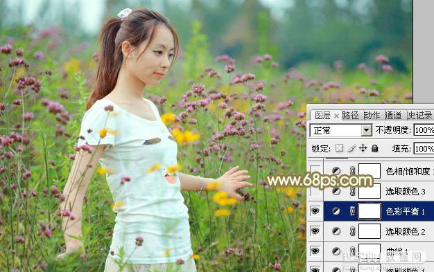 Photoshop利用Lab模式为野花中的美女加上甜美的粉色调24