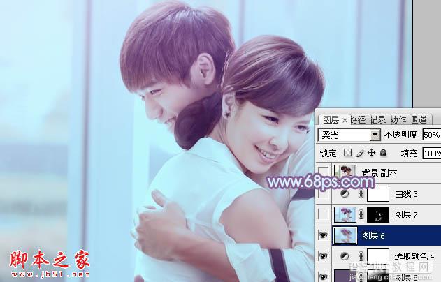 Photoshop将室内情侣图片调制出流行的韩系淡蓝色31