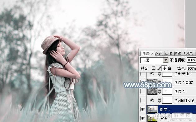 Photoshop为野外的美女调制出梦幻的淡青色3