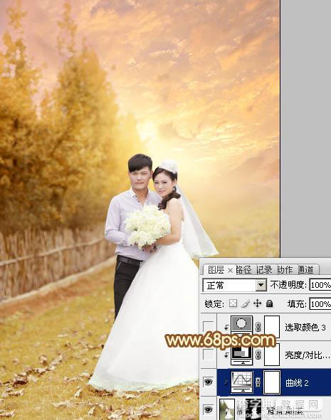 Photoshop为泛白的顺林婚片增加柔美的霞光效果教程29