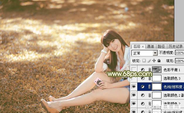 Photoshop为草地上的美女加上甜美的深秋黄褐色22