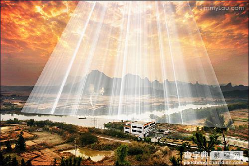 Photoshop为山水图片制作模拟耶稣光(云间透射出来的光束)10