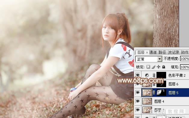 Photoshop为树林下的美女加上梦幻的淡调中性暖色29