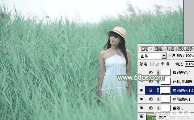 Photoshop为绿草中的美女加上甜美的淡调青绿色9