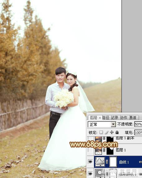 Photoshop为泛白的顺林婚片增加柔美的霞光效果教程14