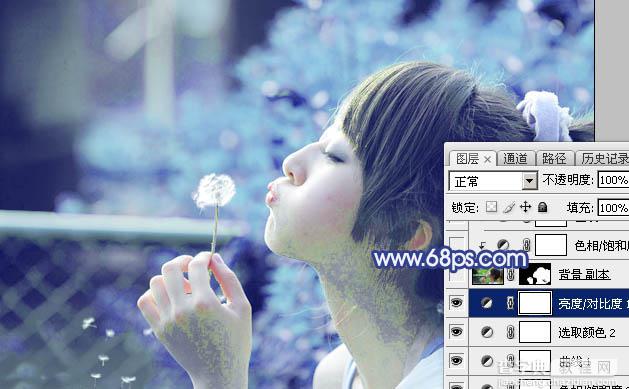 Photoshop为外景美女图片打造出唯美的粉调青蓝色18