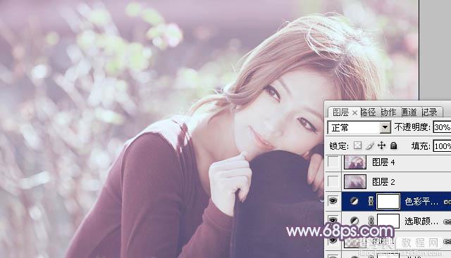 Photoshop将外景美女调制出清爽的淡调紫红色28