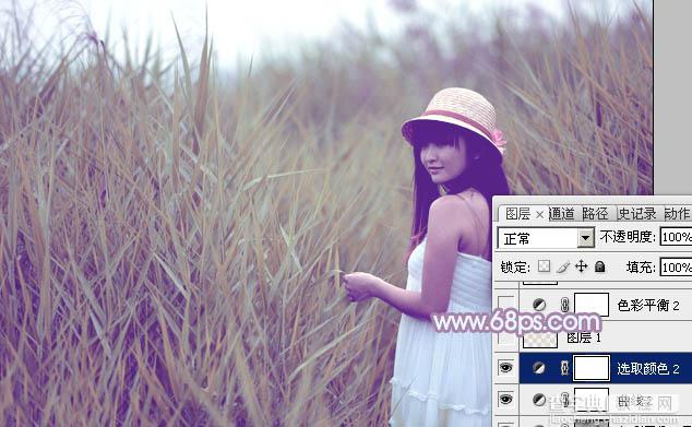 Photoshop将芦苇美女图片打造唯美的秋季冷色蓝紫色22