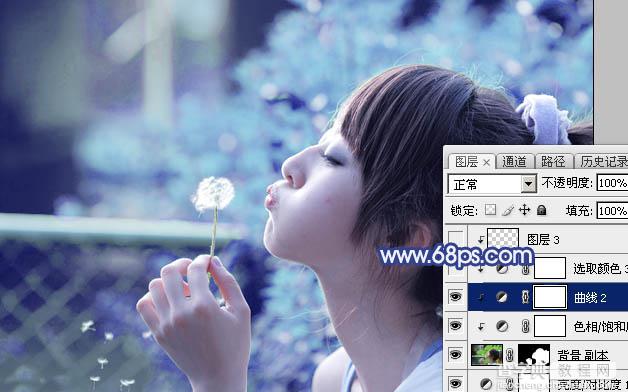 Photoshop为外景美女图片打造出唯美的粉调青蓝色24