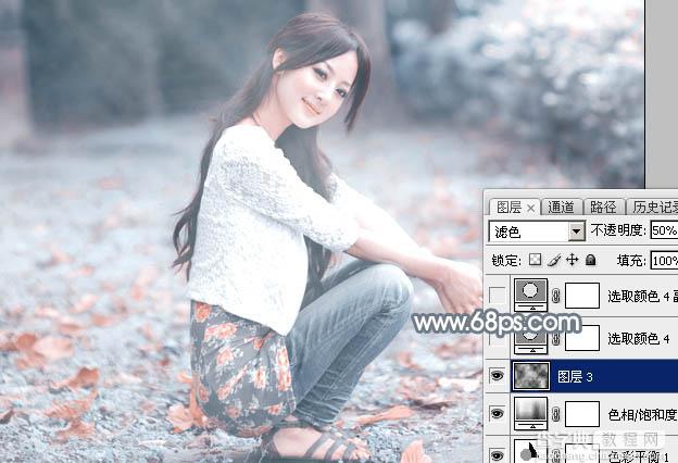 Photoshop将外景美女加上唯美的秋季淡冷色26