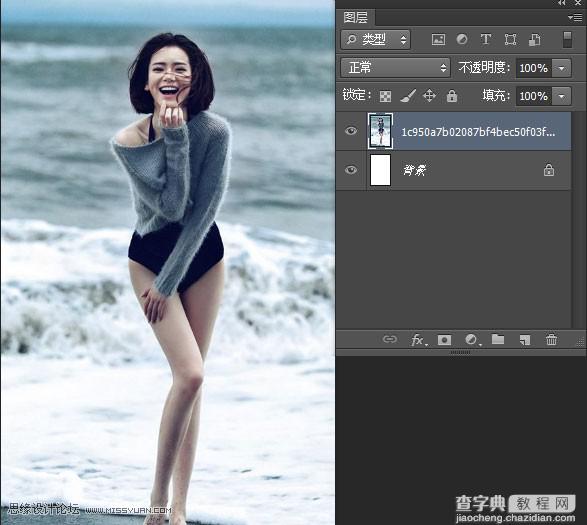 Photoshop给海边美女腿部添加豹纹图案教程2