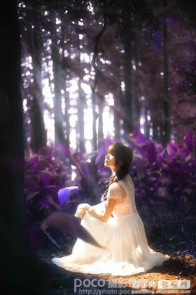 Photoshop为偏暗的树林美女图片打造出梦幻的紫色效果9